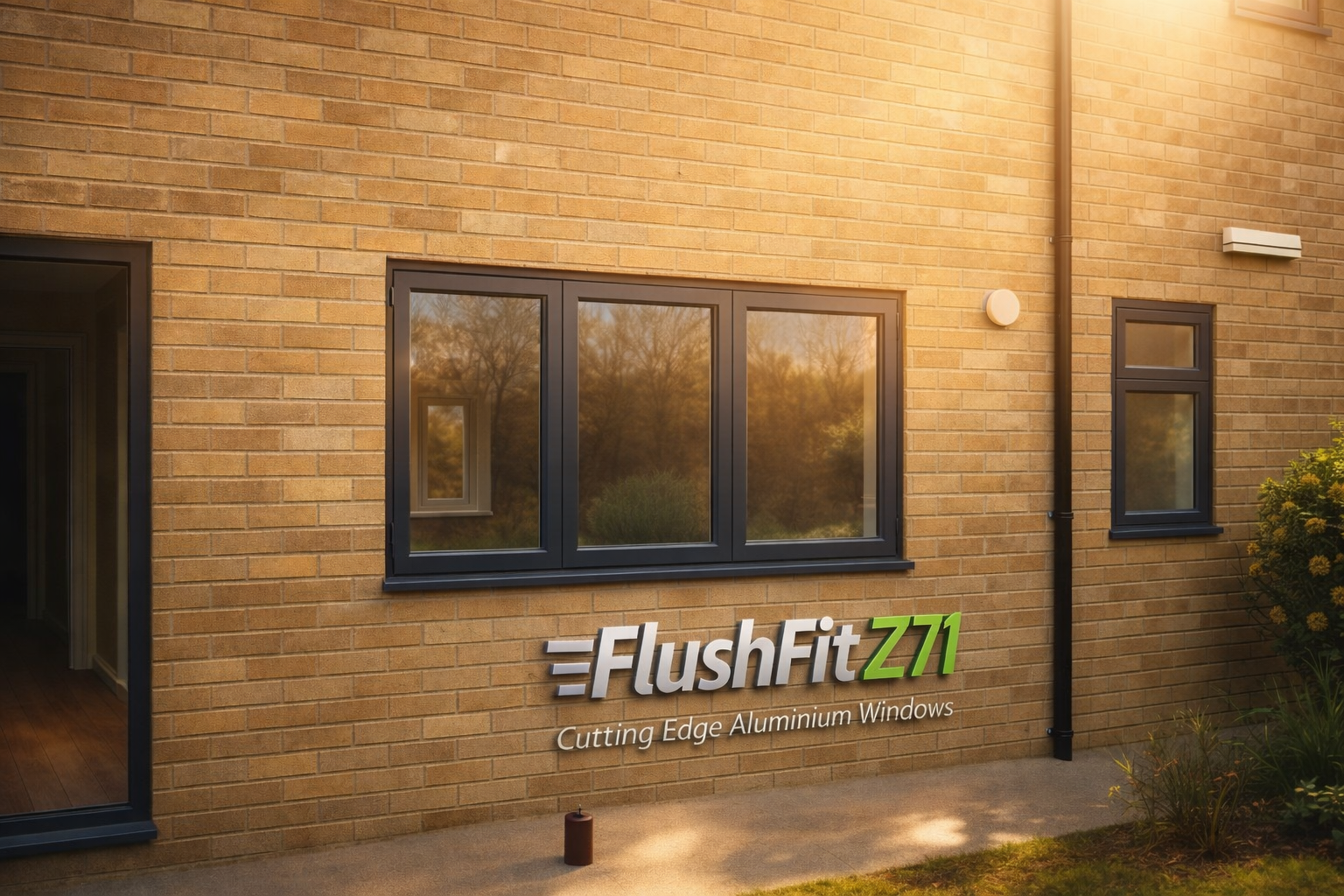 FlushFit Z71 aluminium windows on a brick house