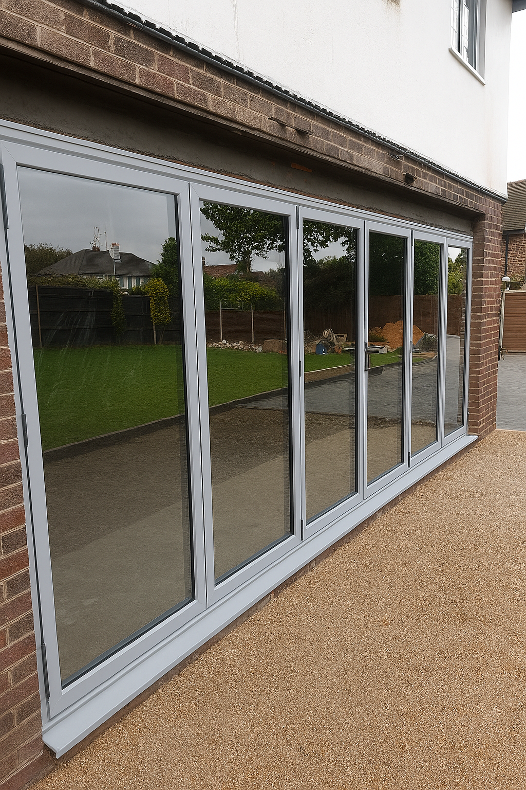 Folded-back aluminium bi-folding doors