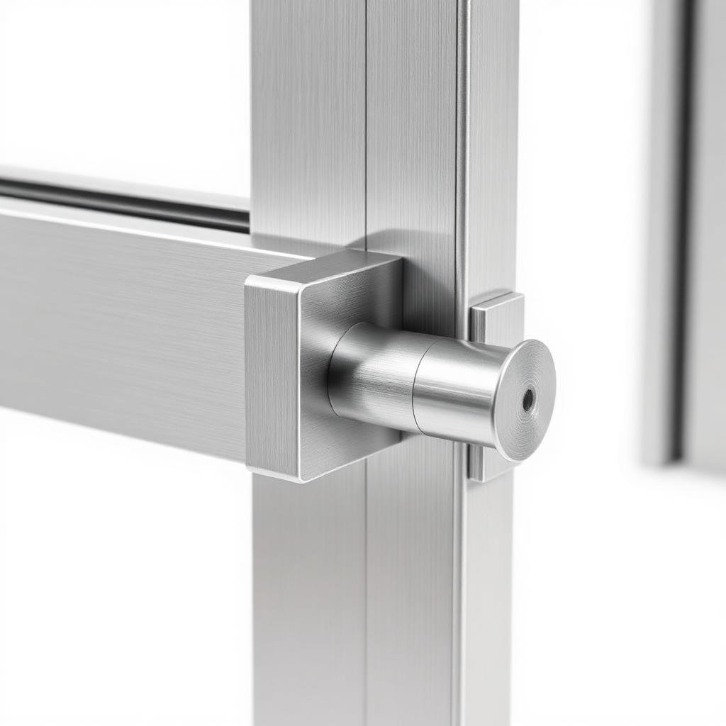 Close-up of an aluminium door handle and frame detail