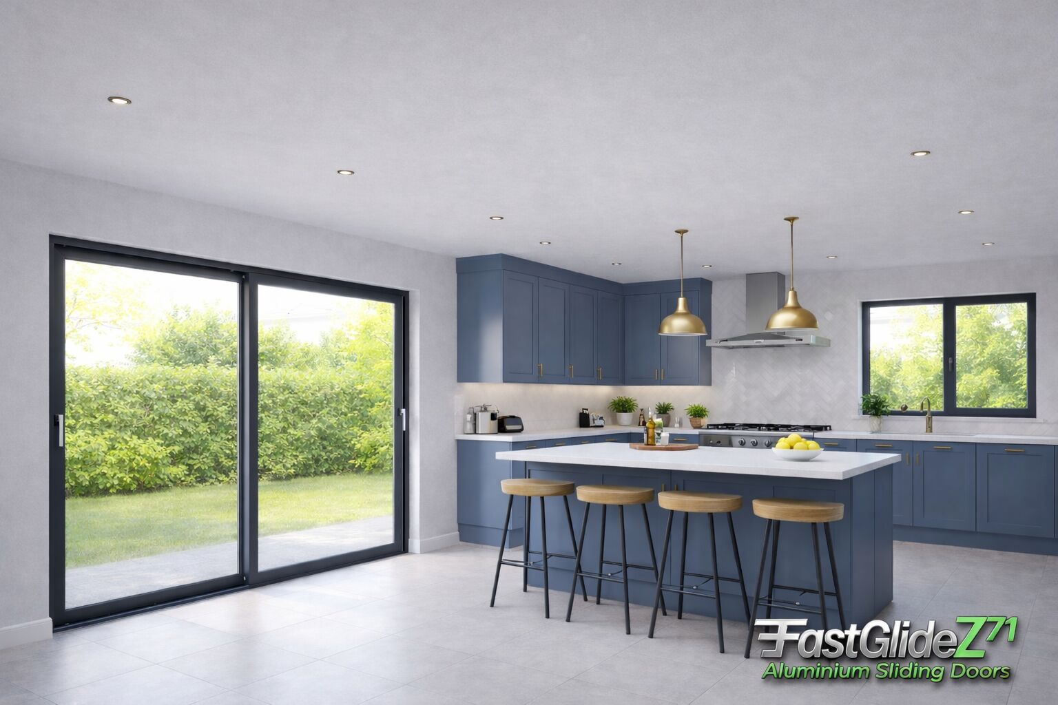 FastGlide Z71 aluminium sliding doors in a modern kitchen
